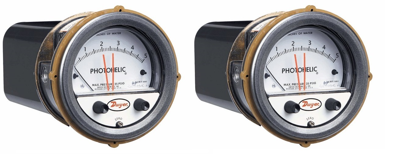 Dwyer A3000-25kpa Photohelic Pressure Switch Gauge Range 0-25 Kpa. Diameter: 4" (101.6 Mm) Dial Face