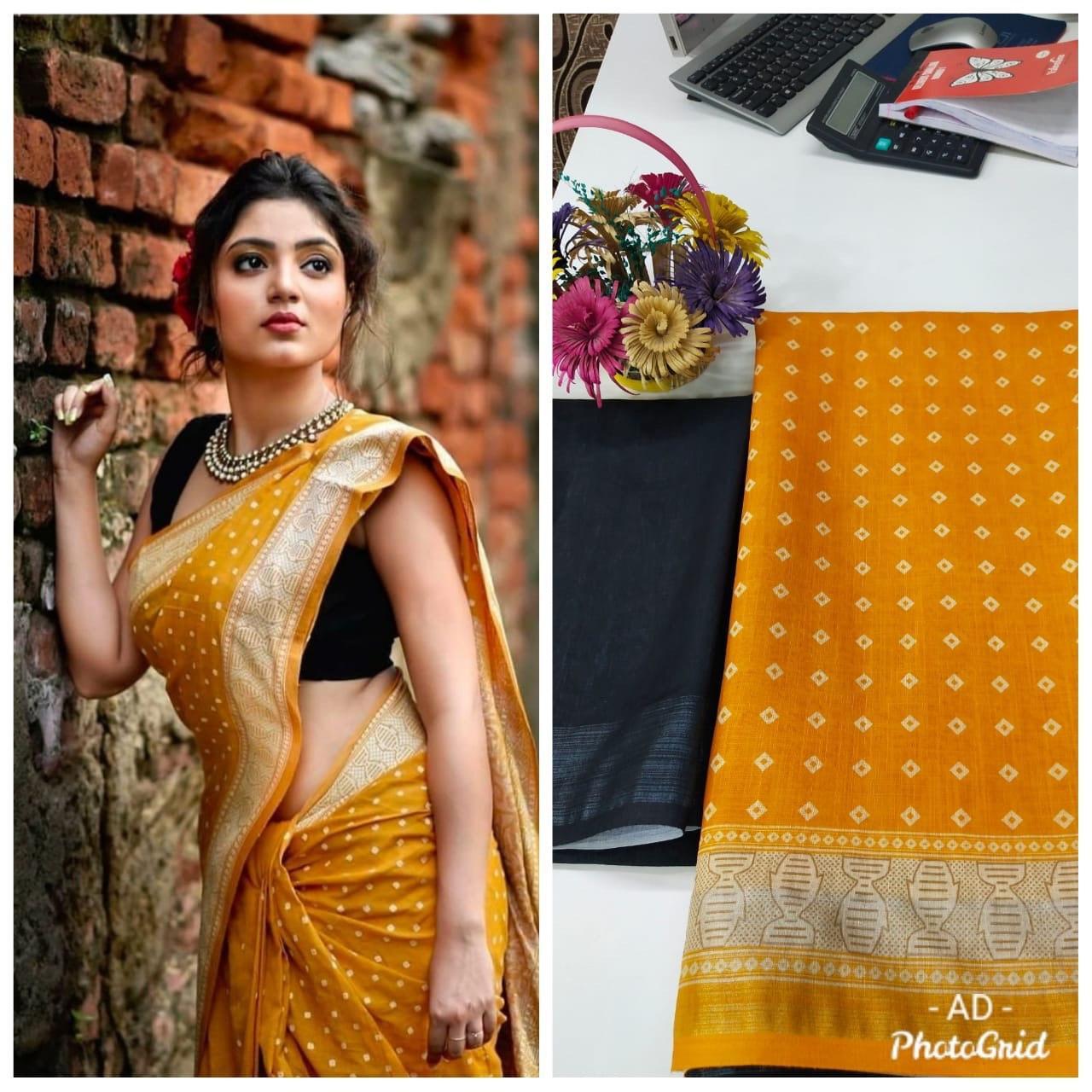 Multi Linen Digital Printed Saree
