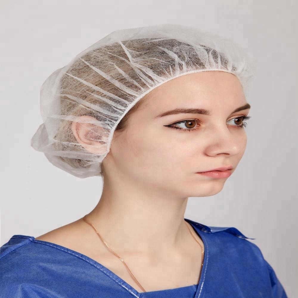 White Blue Disposable Non Woven Bouffant Cap For Hospital