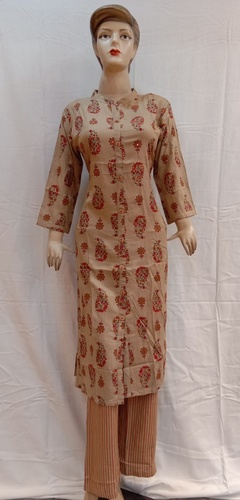 ब्राउन रेयॉन कुर्ती पलाज़ो सेट