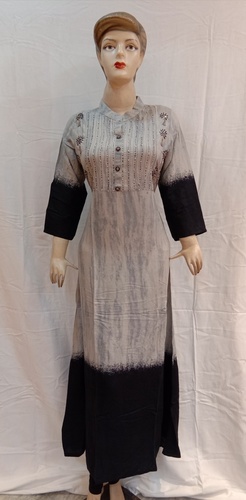 Long Rayon Gown Kurti - Rayon, Size M To XXL, Length 42 Inch, Color Black | Features: Long Sleeve, Dry Cleanable, Quick Dry, Washable, Modern Style