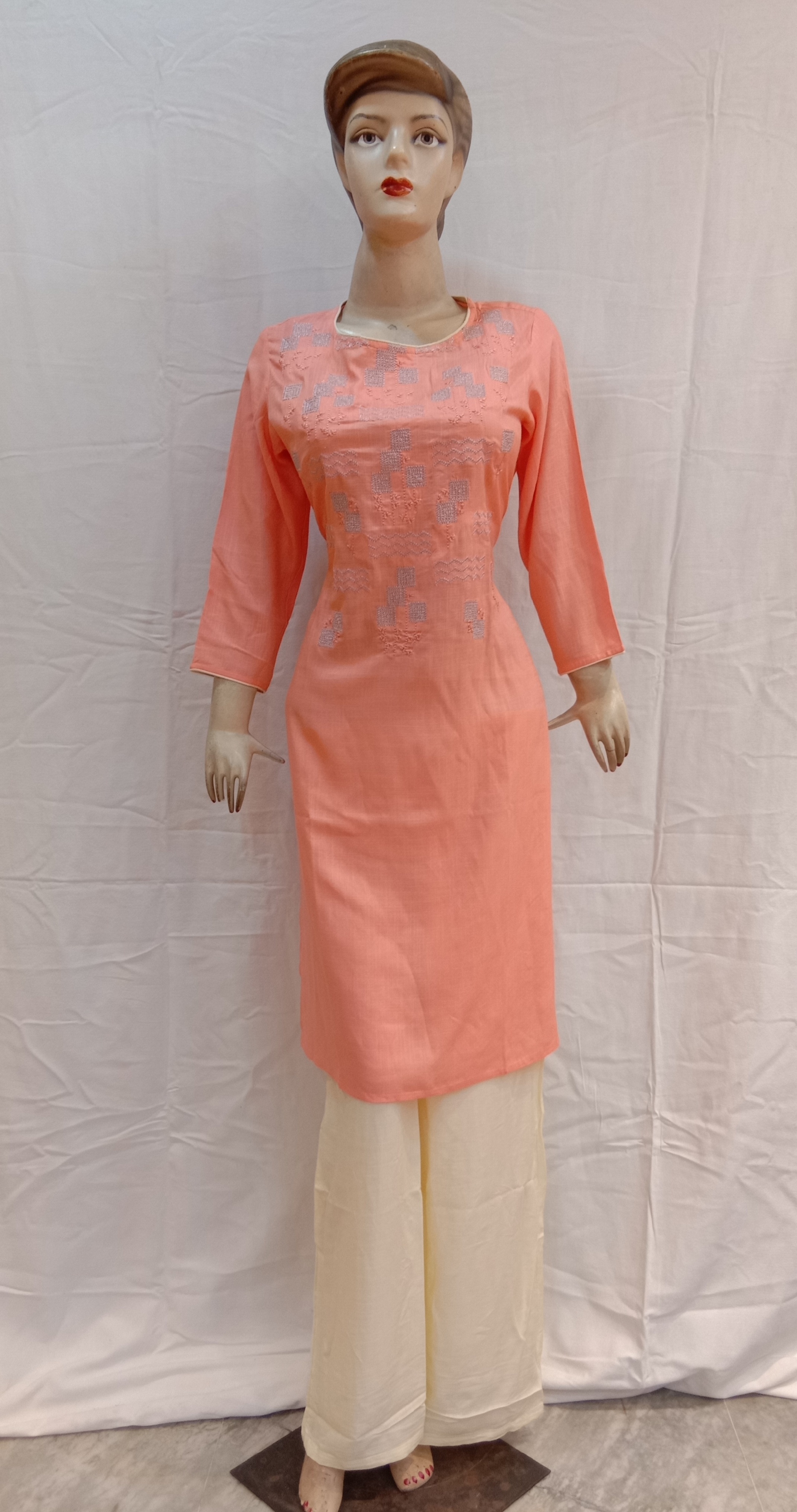 Rayon Kurti Plain Pattern Palazzo Set - Feature: Washable