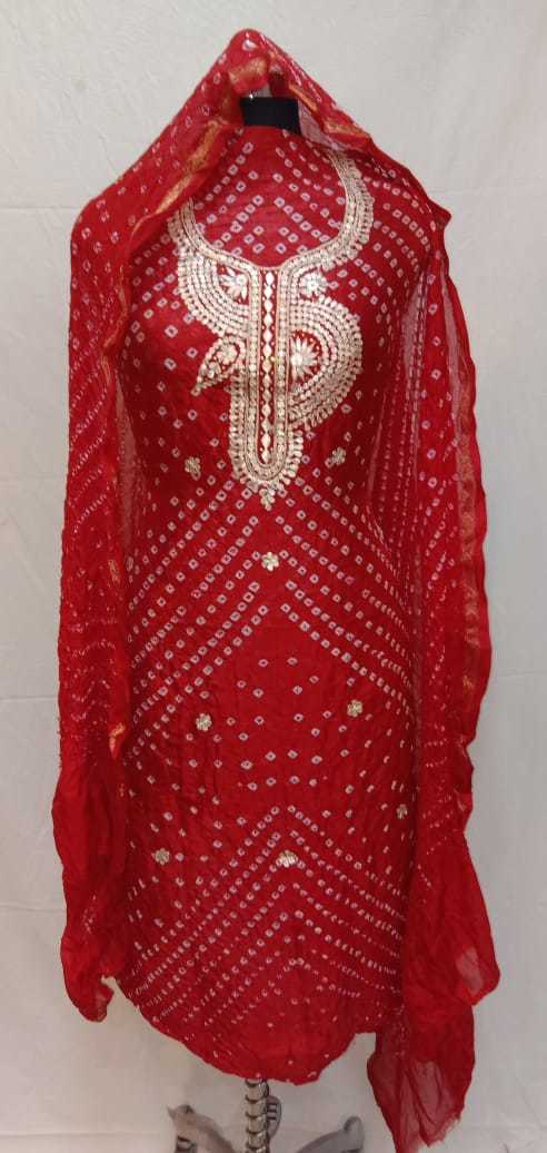 Bandhej Suit - Art Silk Fabric, 2.5 Metre Lengths, Vibrant Red Color | Quick Dry, Hand Washable, Ideal For Summers, Printed Pattern