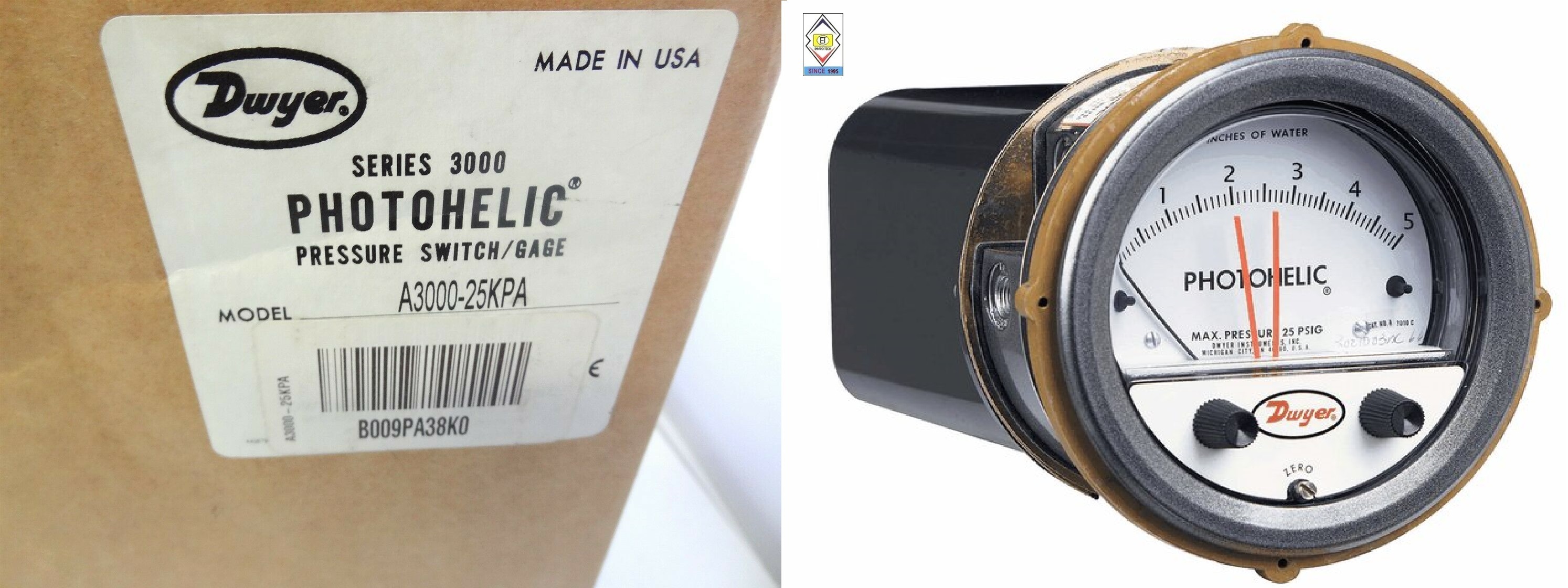 Dwyer A3000-50cm Photohelic Pressure Switch Gauge Range 0-50 Cm W.c. Diameter: 4" (101.6 Mm) Dial Face