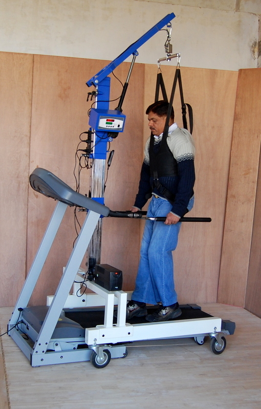 Un Weighing Mobility Trainer - Steel Frame, Height 92" X Width 39" X Length 43" , Electric Un-weighing System, Adjustable Harness & Rotational Bar