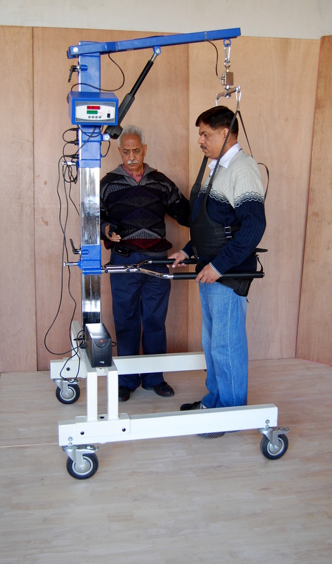 Un Weighing Mobility Trainer - Steel Frame, Height 92" X Width 39" X Length 43" , Electric Un-weighing System, Adjustable Harness & Rotational Bar