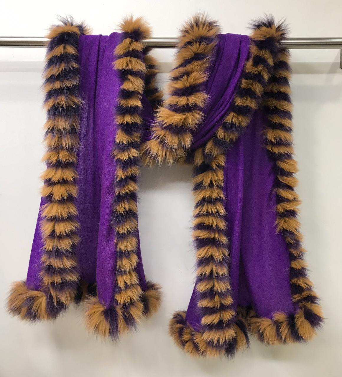 Machine Made Pashmina Multi Color Fur Stole