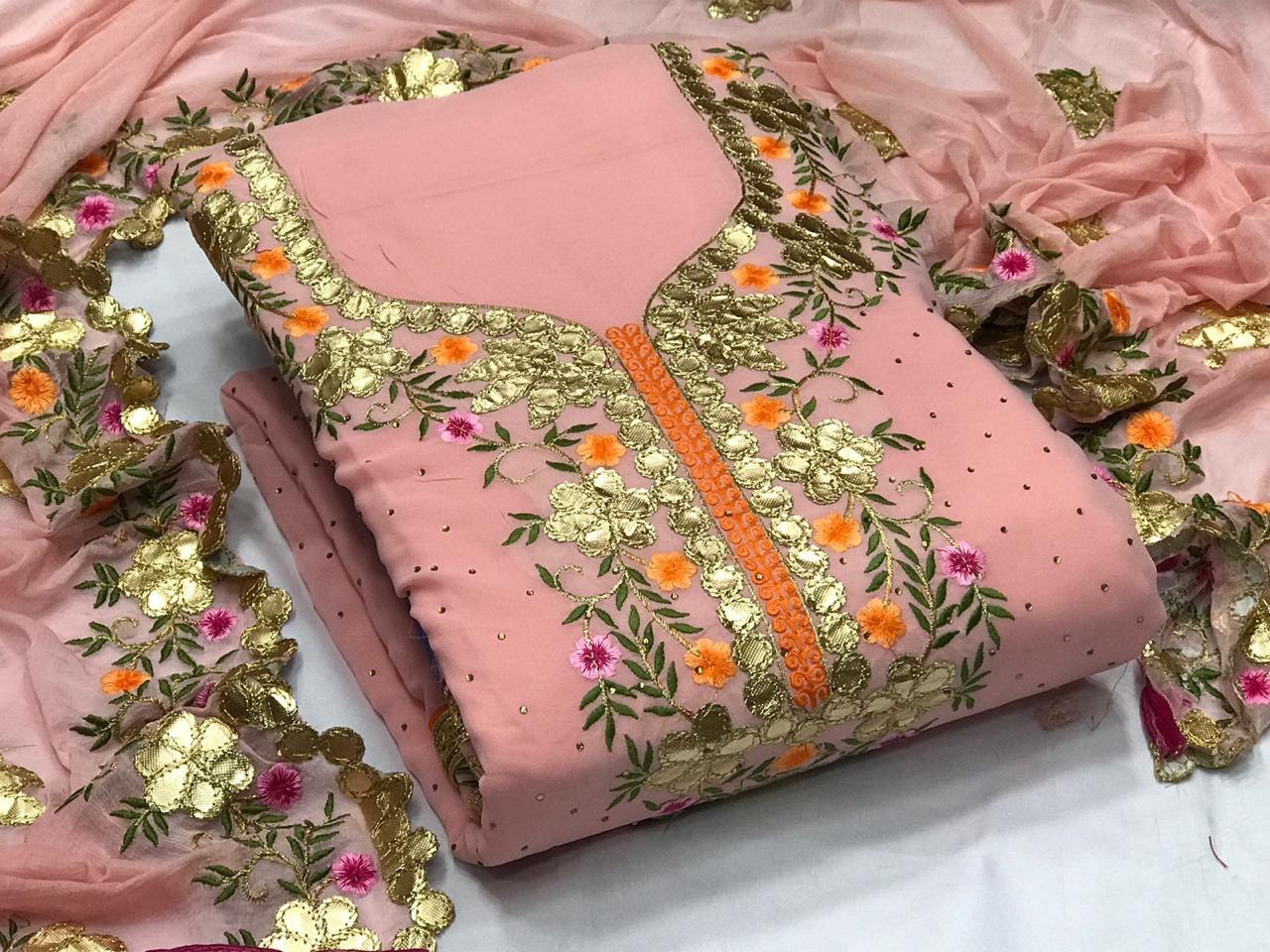 chinese dress ladies Buy Neeti Salwar Suit Dress Material Georgatte Exclusive Light Colour for  Gorgeous Women And Girls (U PEACH) at Amazon.in