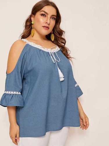 Cotton Ladies Top - Denim Fabric, Blue Color | Lightweight, Soft, Elegant Design for Comfortable, Versatile Wear
