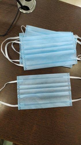 Face Mask - Non Woven 3 Ply, Square Shape 7x8 Inches | Blue and White, Waterproof, Disposable, Sterilized, Recyclable, Cuffed