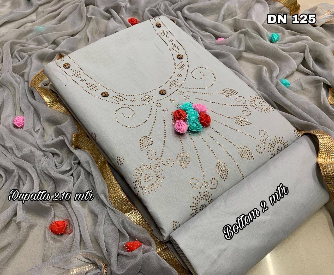Salwar Suits - Cotton Silk With Handmade Decorative Flowers | Multi-color, Quick Dry, Breathable, Anti Wrinkle, Plus Size, Summer & Winter Wear, Unique Handwork Design