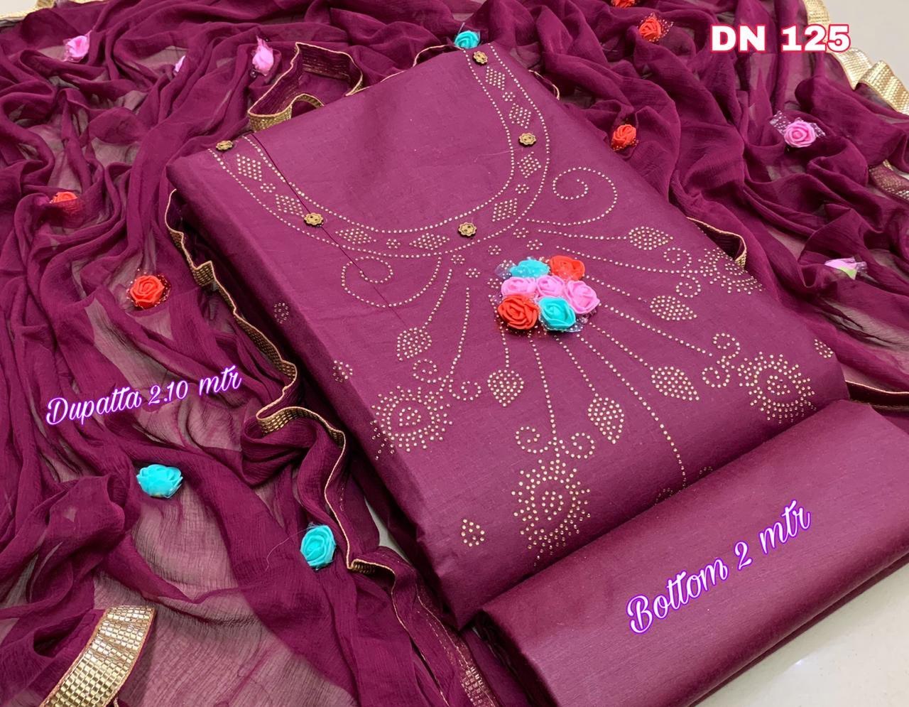 Salwar Suits - Cotton Silk With Handmade Decorative Flowers | Multi-color, Quick Dry, Breathable, Anti Wrinkle, Plus Size, Summer & Winter Wear, Unique Handwork Design
