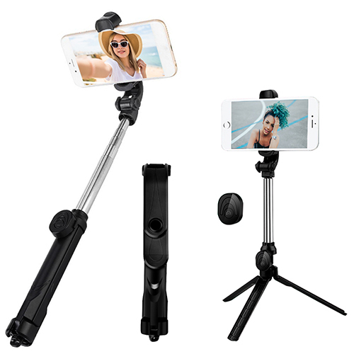 Ptron Glam Bluetooth Selfie Stick Tripod Stand - Abs + Stainless Steel, 76cm Max Length, Black Color, Cr2032 Replaceable Battery, 360a Rotatable Clamp, Wireless Remote