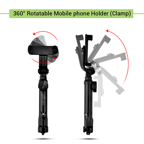 Ptron Glam Bluetooth Selfie Stick Tripod Stand - Abs + Stainless Steel, 76cm Max Length, Black Color, Cr2032 Replaceable Battery, 360a Rotatable Clamp, Wireless Remote