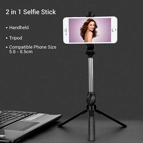 Ptron Glam Bluetooth Selfie Stick Tripod Stand - Abs + Stainless Steel, 76cm Max Length, Black Color, Cr2032 Replaceable Battery, 360a Rotatable Clamp, Wireless Remote