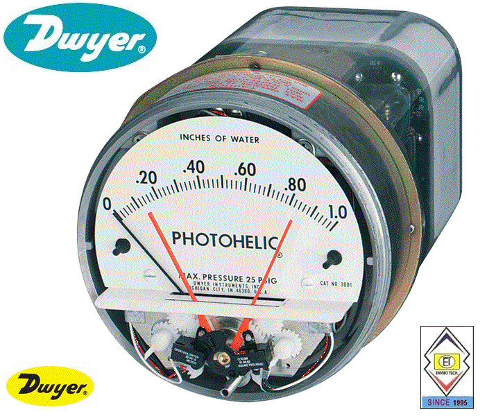 Dwyer A3005 Photohelic Pressure Switch Gauge - 4" Dial Face, 5x8" Dimensions | Dual Backlit Display, 4 To 20 Ma Measurement