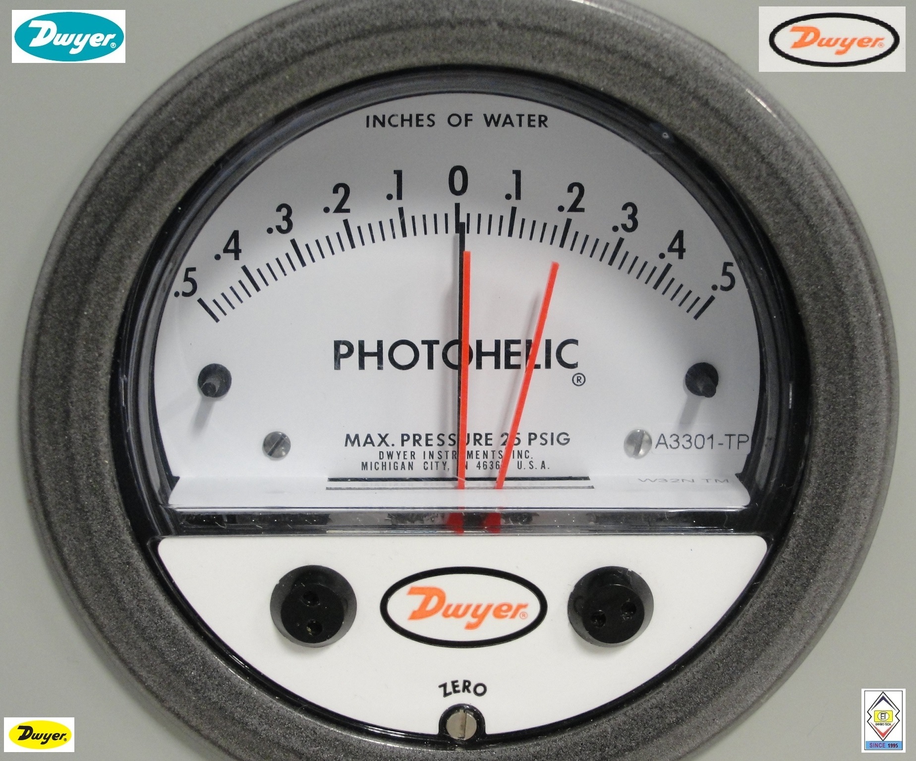 Dwyer A3005 Photohelic Pressure Switch Gauge - 4" Dial Face, 5x8" Dimensions | Dual Backlit Display, 4 To 20 Ma Measurement