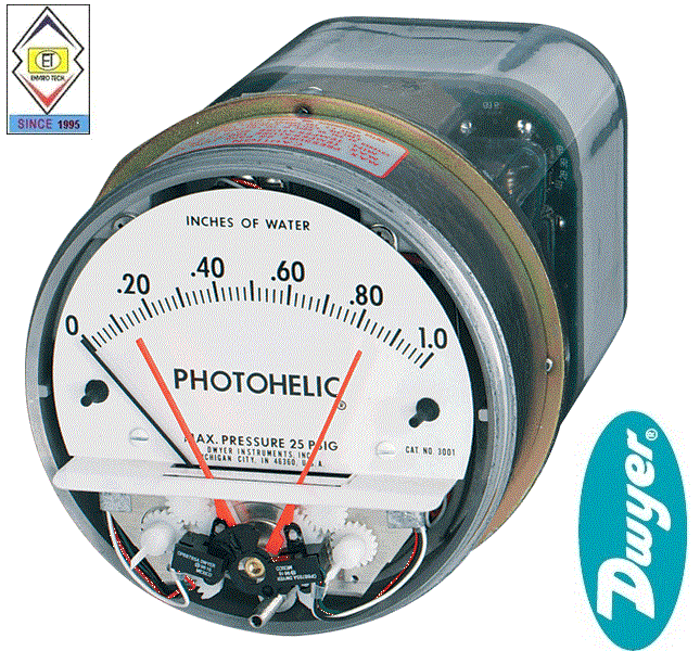Dwyer A3005 Photohelic Pressure Switch Gauge - 4" Dial Face, 5x8" Dimensions | Dual Backlit Display, 4 To 20 Ma Measurement