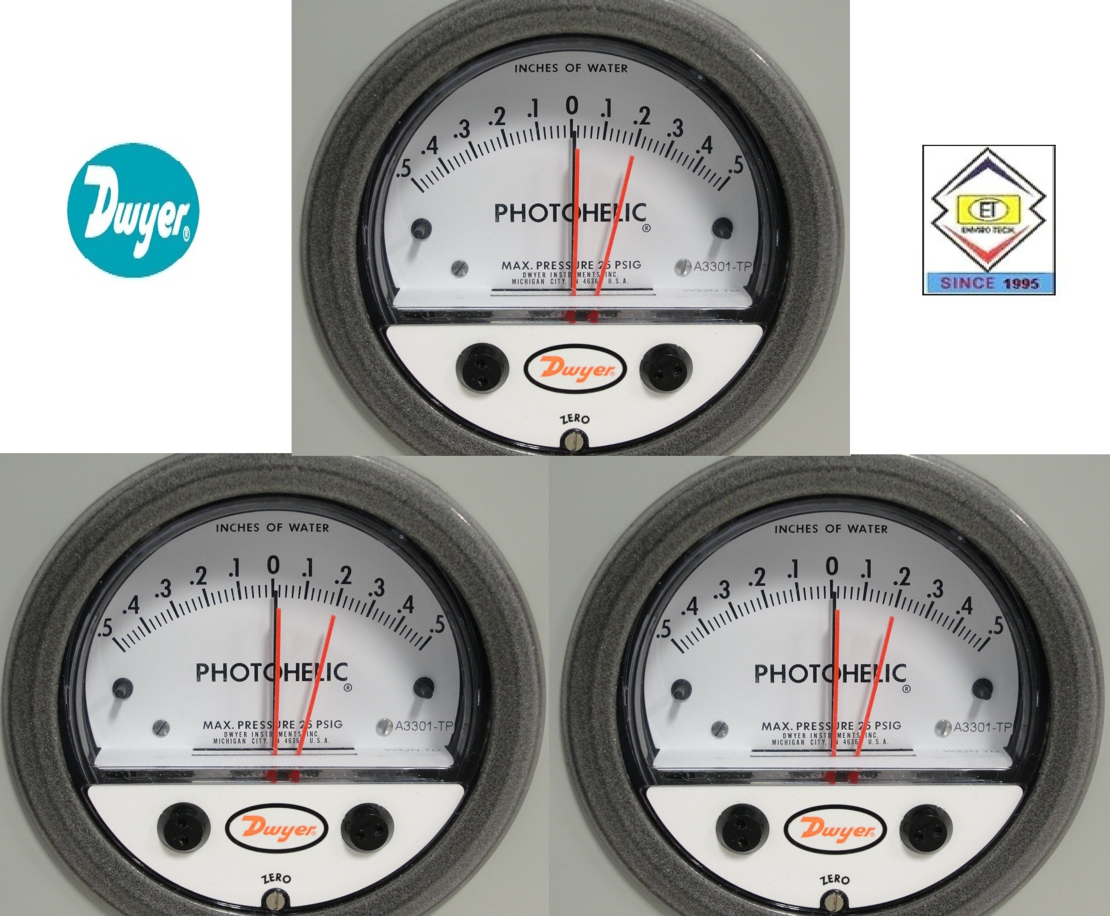 Dwyer A3006 Photohelic Pressure Switch Gauge Range 0-6.0 Inch W.c. Diameter: 4" (101.6 Mm) Dial Face