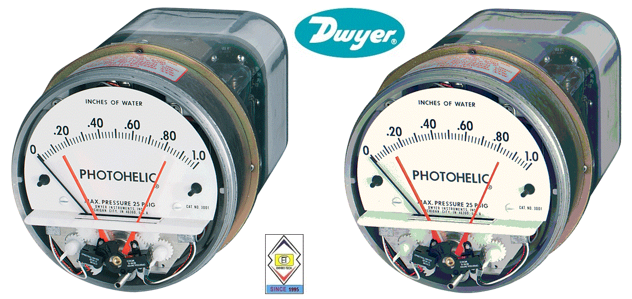 Dwyer A3006 Photohelic Pressure Switch Gauge Range 0-6.0 Inch W.c. Diameter: 4" (101.6 Mm) Dial Face