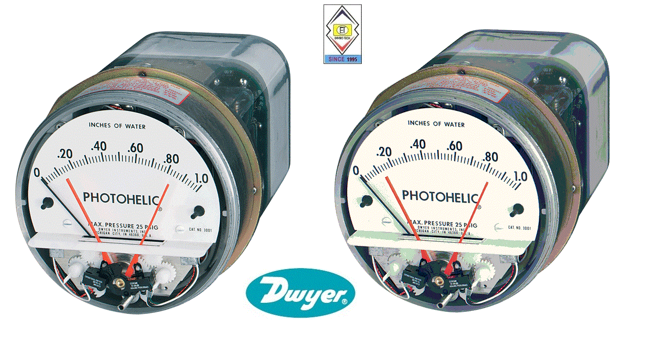 Dwyer A3006 Photohelic Pressure Switch Gauge Range 0-6.0 Inch W.c. Diameter: 4" (101.6 Mm) Dial Face