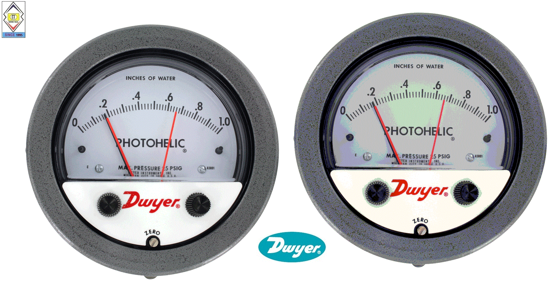 Dwyer A3006 Photohelic Pressure Switch Gauge Range 0-6.0 Inch W.c. Diameter: 4" (101.6 Mm) Dial Face