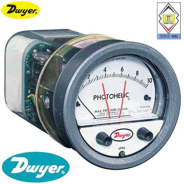 Dwyer A3008 Photohelic Pressure Switch Gauge Range 0-8.0 Inch W.c. Diameter: 4" (101.6 Mm) Dial Face