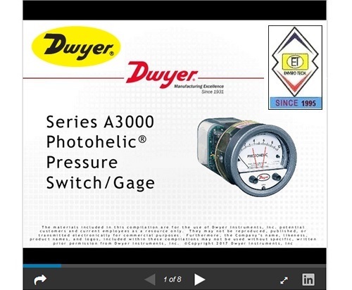 Dwyer A3008 Photohelic Pressure Switch Gauge Range 0-8.0 Inch W.c. Diameter: 4" (101.6 Mm) Dial Face