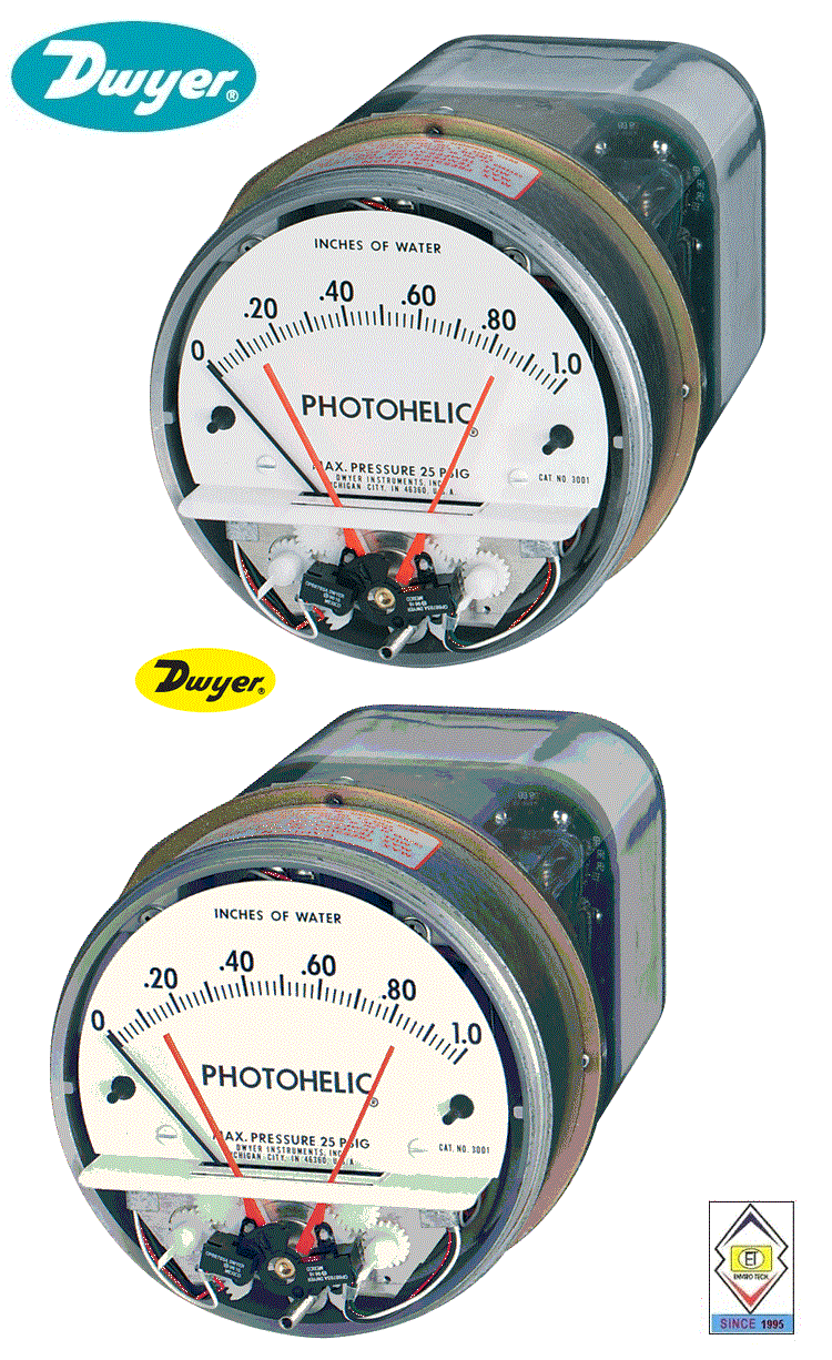 Dwyer A3010 Photohelic Pressure Switch Gauge Range 0-10 Inch W.c. Diameter: 4" (101.6 Mm) Dial Face