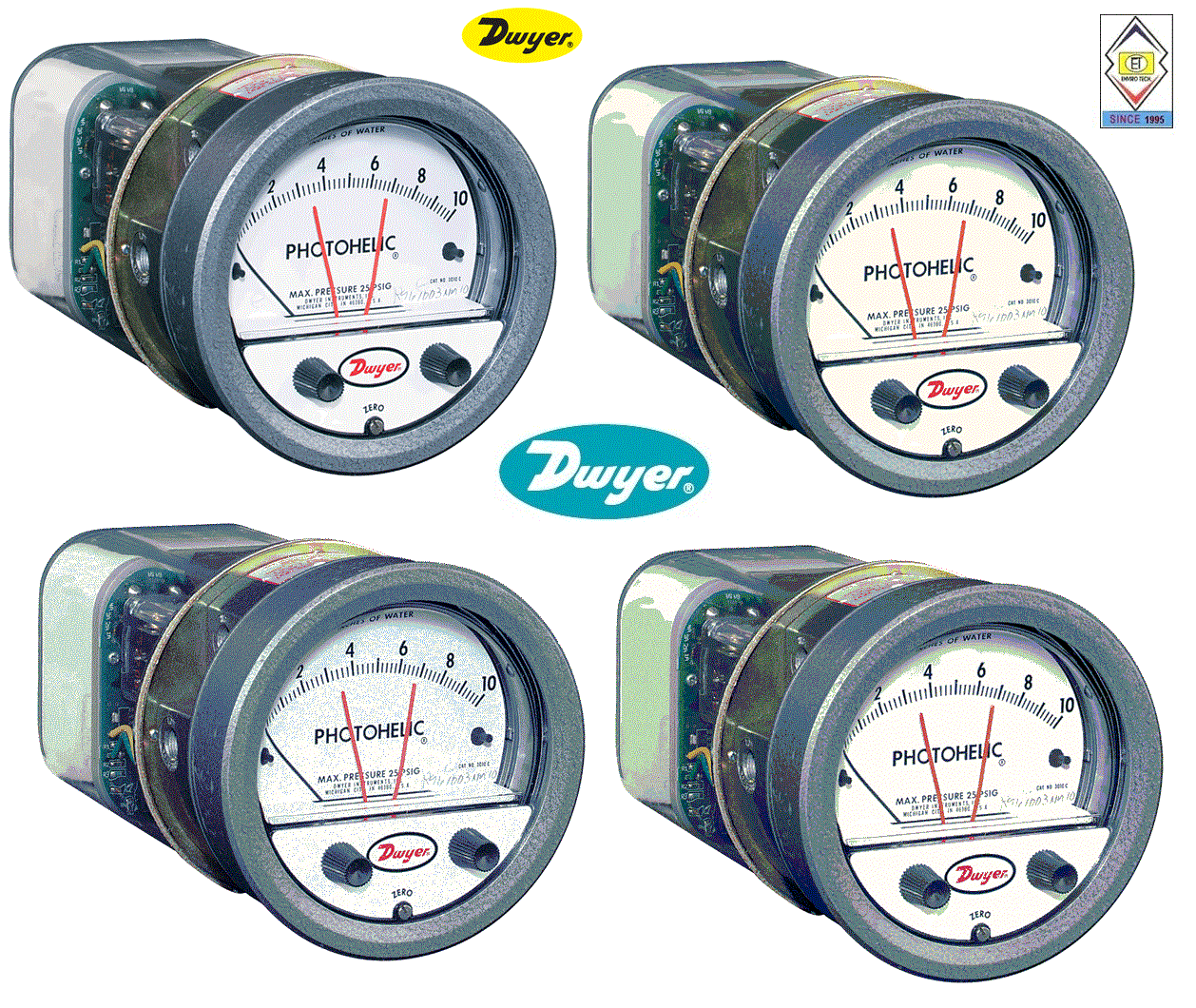 Dwyer A3010 Photohelic Pressure Switch Gauge Range 0-10 Inch W.c. Diameter: 4" (101.6 Mm) Dial Face