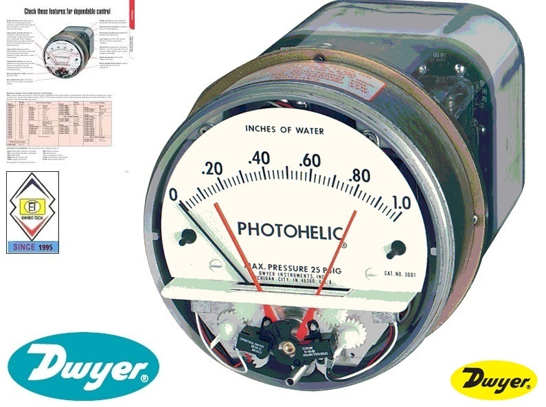 Dwyer A3010av Photohelic Pressure Switch Gauge - 4" Dial Face, 5x8" Dimensions | Measures Air And Non-combustible Gases, Dual Backlit Display, 4 To 20 Ma Output