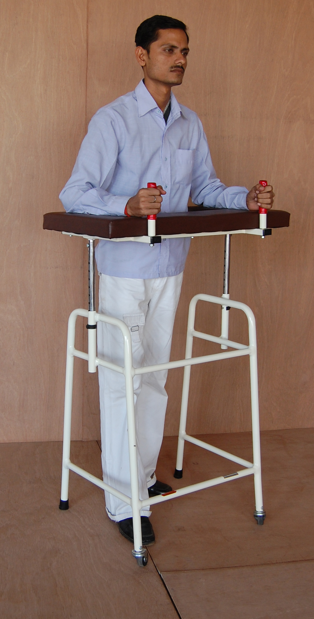 Support Walker With Elbow Support - Iron Frame, 20x22x48 Inches, Off White | Height Adjustable, Foam-padded Arm Supports, Suitable For Gait Training