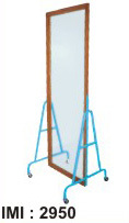 Postural Training Mirror With Stand - Steel Frame, 165cm X 45cm Mirror Size, 7cm Hardwood Edge, 190cm High, 4 Ball-bearing Castors, Portable Usage