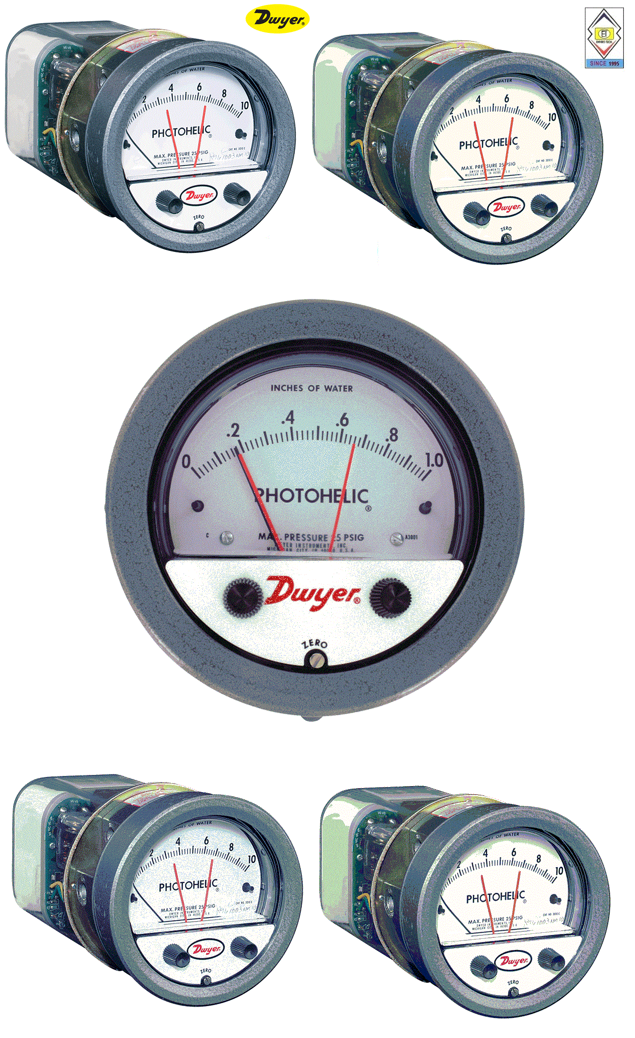 Dwyer A3020 Photohelic Pressure Switch Gauge - 4" Dial Face, 5x8" Dimensions | Measures Air And Compatible Gases, Dual Backlit Display, Detachable Clamp