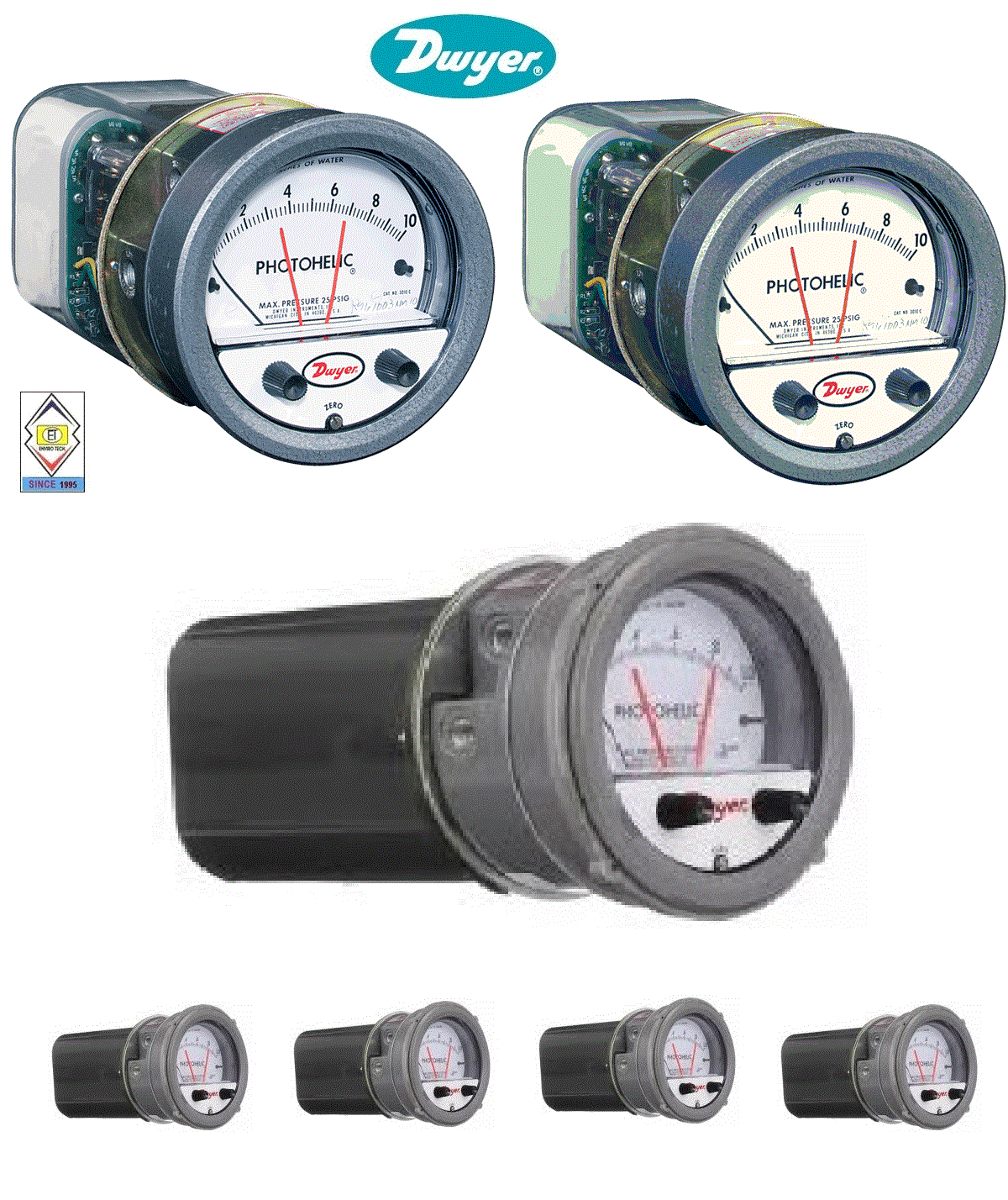 Dwyer A3020 Photohelic Pressure Switch Gauge - 4" Dial Face, 5x8" Dimensions | Measures Air And Compatible Gases, Dual Backlit Display, Detachable Clamp