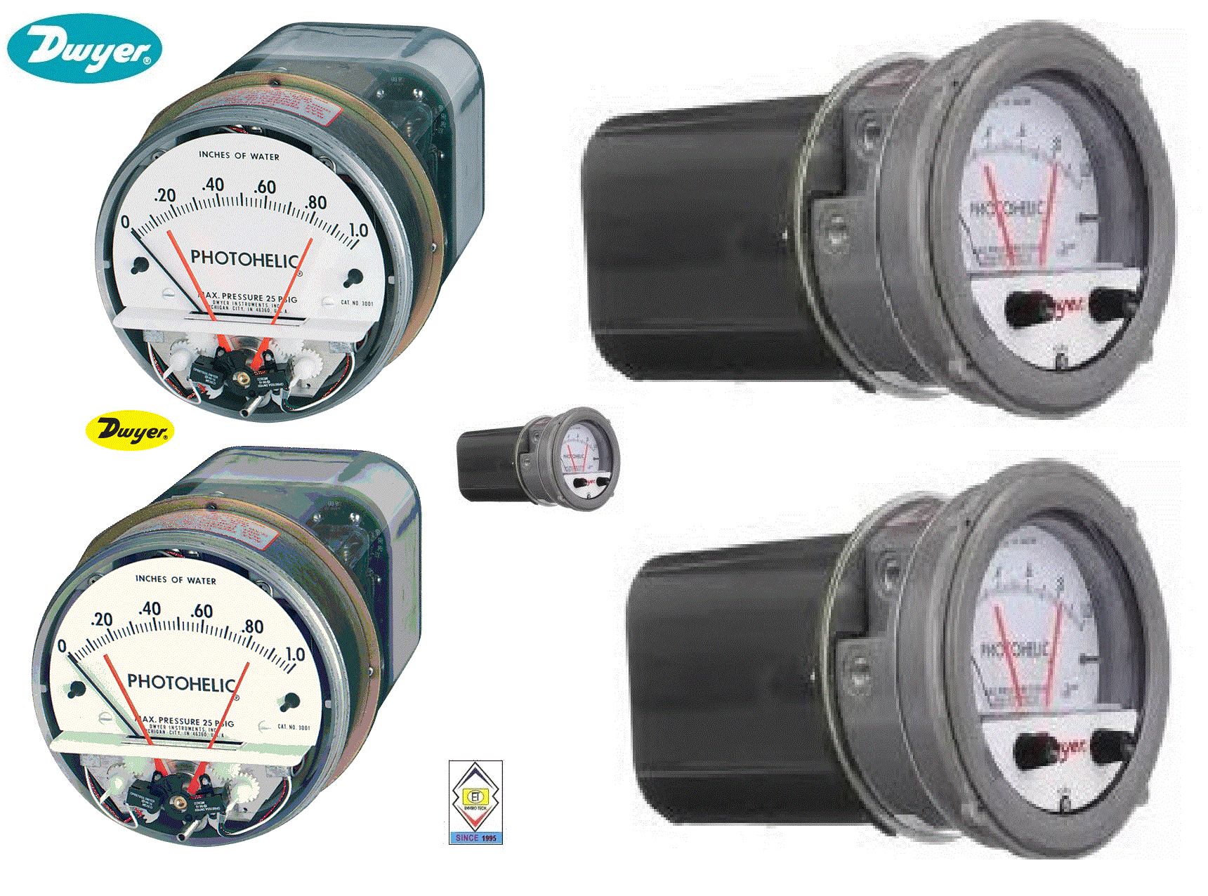 Dwyer A3020 Photohelic Pressure Switch Gauge - 4" Dial Face, 5x8" Dimensions | Measures Air And Compatible Gases, Dual Backlit Display, Detachable Clamp