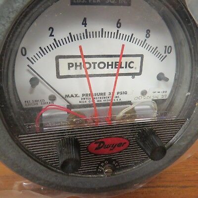 Dwyer A3100 Photohelic Pressure Switch Gauge Range 0-100 Inch W.c. Diameter: 4" (101.6 Mm) Dial Face