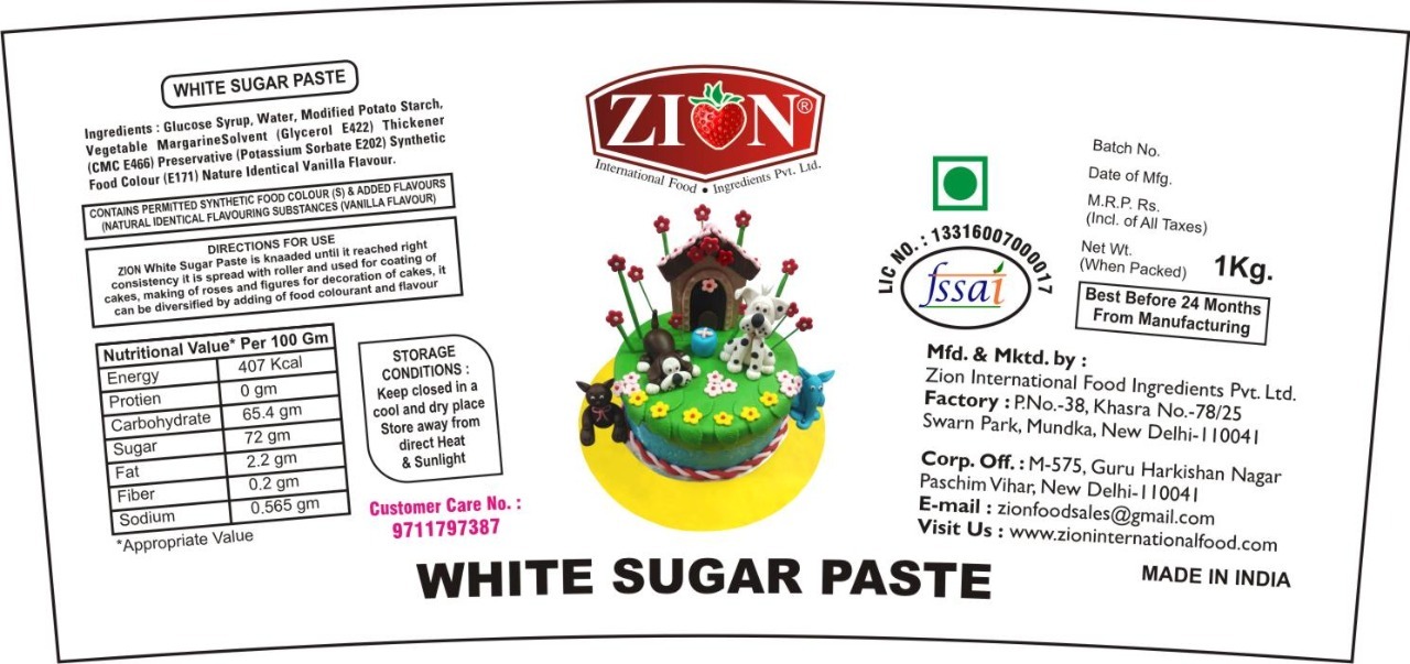 White Sugar Paste (Fondant) Additional Ingredient: Specified