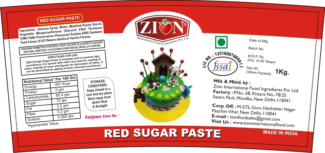Red Sugar Paste (Fondant) - 1 Kg Bucket, Light Strawberry Flavor With Vanilla, Easy To Knead, Perfect For Cake Coating & 3-d Decorations
