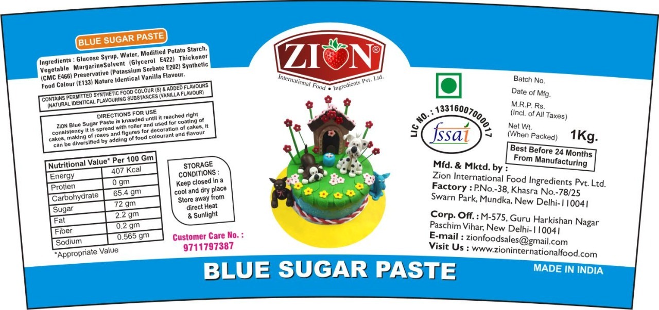 Blue Sugar Paste (Fondant) Additional Ingredient: Specified