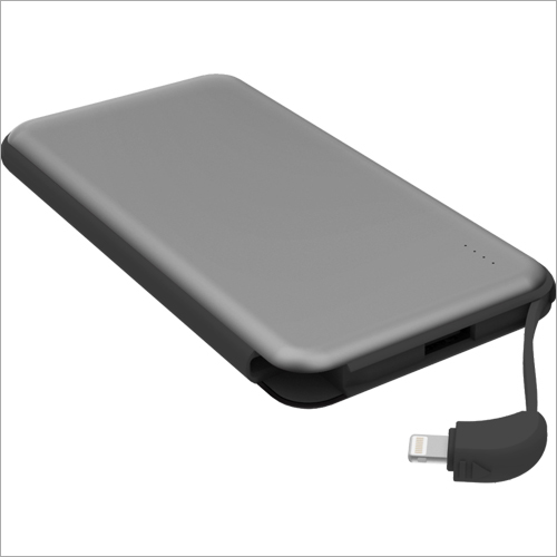 Power Bank - 5000mah Dual Output, Glossy Black & White Design, Data Cable Included
