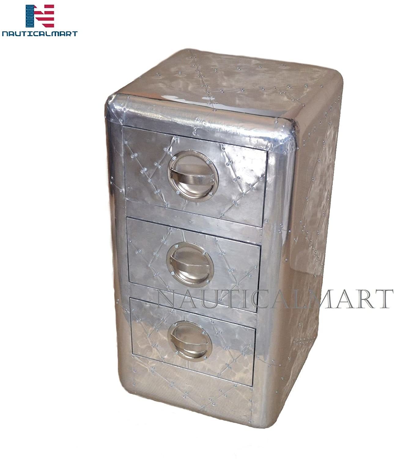 Nauticalmart Aviator Aluminum Side Table With 3 Drawer