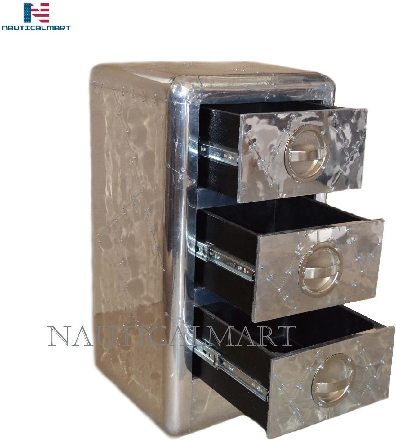 Nauticalmart Aviator Aluminum Side Table With 3 Drawer