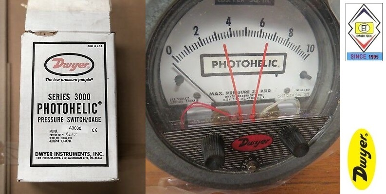 Dwyer A3230 Photohelic Pressure Switch Gauge Range 0-30 Psi Diameter: 4" (101.6 Mm) Dial Face