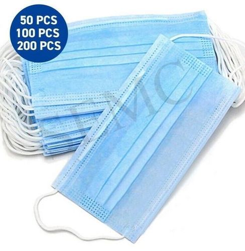 Disposable 3 Ply Face Mask - PP Non-Woven, 203.2 x 152.4 x 127 mm, Blue | Lightweight Comfort, Anti-Droplet, Effective Dust Protection