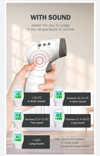 Non Contact Infrared Thermometer - Automatic, White | Quick One-click Body Temperature Measurement, Lcd Display, High Temp Alarm, 32 Readings Memory