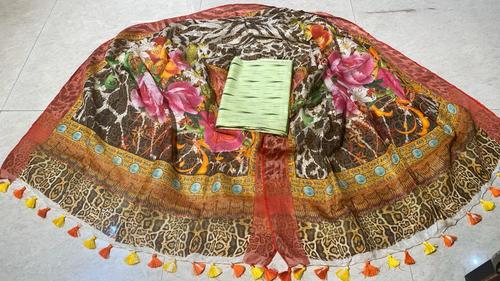 प्लेन प्योर लिनन इक्कट टॉप 2.5 मीटर लिनन डिजिटल प्रिंटेड दुपट्टे के साथ.