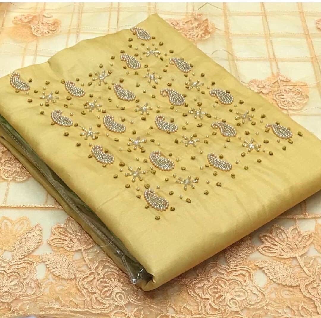 Hand Work Ladies Suit - Pc Cotton Hand Work Top, Cotton Bottom, Mono Nett Work Dupatta, Free Size (Semi Stitched) | Multi Color, Anti-wrinkle, Quick Dry, Plus Size