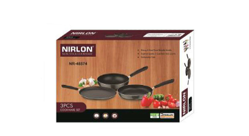 Nirlon Non Stick Kitchen Cooking Combo Gift Item Set - Aluminium Alloy, 3 Pieces 2.2mm Thick, Multicolour | 5 Layer Nonstick Coating, Bakelite Handle