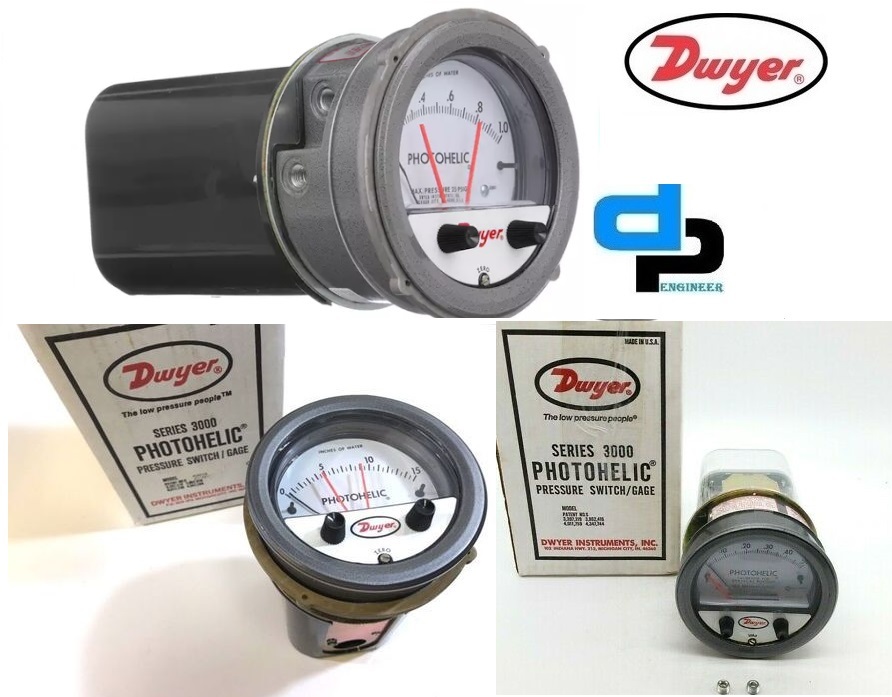 Dwyer A3040 Photohelic Pressure Switch Gauge - Accuracy: Range 0-40 Inch W.c. Mm/m